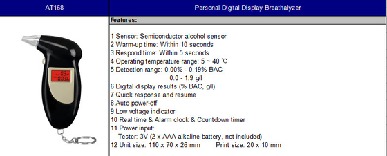Visualizzatore digitale personale del tester dell'alcool del Breathalyzer di risposta rapida At168